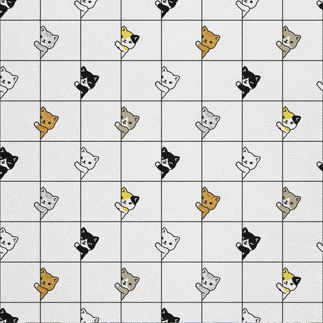 Tela Oxford decorativa para exteriores - Motivo de gato sobre fondo a cuadros I DX031 (1/5)