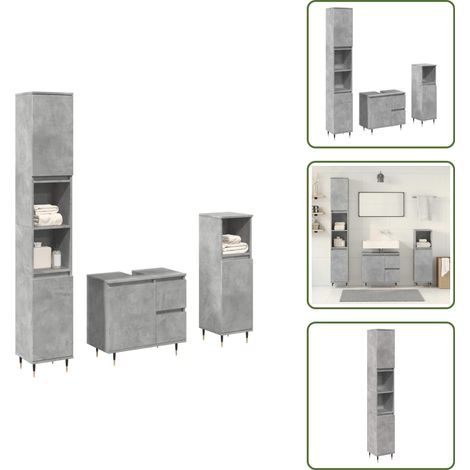 Armadietto da bagno grigio cemento - vidaXL Set Mobili da Bagno 3 pz Grigio Cemento in Legno Multistrato -