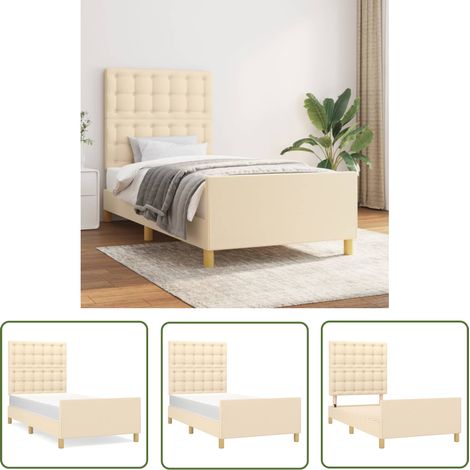 The Living Store Cadre de lit sans matelas crème 100x200 cm tissu - Cadre De Lit - Lit Avec Têted’appui - Literie - Meubles De Chambre - Meuble Design (1/5)