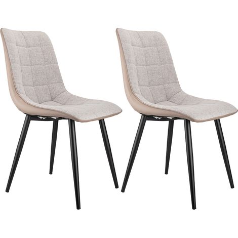 Lot de 2 chaises rembourrées tissu lin et simili cuir,cadre métallique solide,faciles à entretenir pour espaces polyvalents.