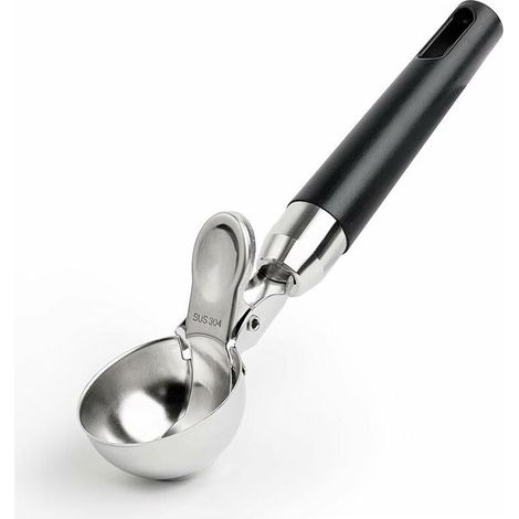 Portionneuse à glace en acier inoxydable poli, cuillère à glace portionneuse avec éjecteur, portionneuse de boules de glace pour crème glacée, falafels, riz, Ice Cream Scoop(noir) (1/5)