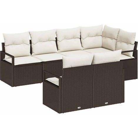 Maison Exclusive - Set Divano da Giardino 7 pcs Marrone e bianco polyrattan