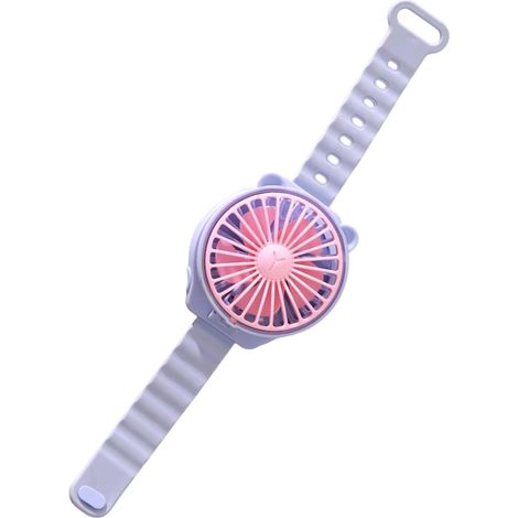 (Violet) Ventilateur horloge portable, compact et léger, puissant, design cartoon, convient à une utilisation intérieure et extérieure. (1/5)