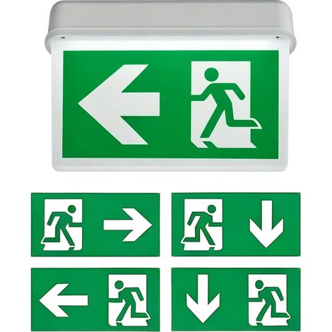 Éclairage de Secours LED, Alimenté par Batterie, Étanche IP65, Pictogrammes 4 Directions, Montage Mural ou Plafond, pour Issues de Secours (1/5)
