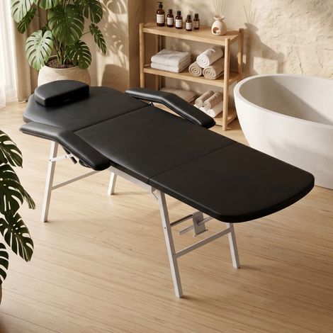 Lettino da massaggio portatile, tavolo cosmetico regolabile in 3 pezzi con apertura per il viso, poggiatesta e braccioli rimovibili. (1/5)