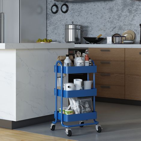 Carro de servicio Pyhäntä con 3 cestas acero 79 x 46 x 35 cm - Azul [en.casa]