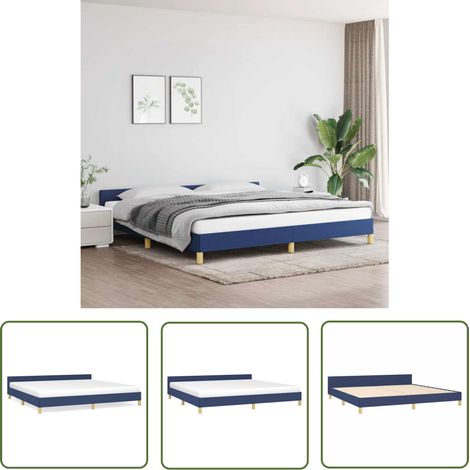 The Living Store Cadre de lit avec tête de lit sans matelas bleu 200x200cm tissu - Cadre De Lit - Lit Avec Têtière - Lit Double - Literie - Meuble Chambre (1/5)