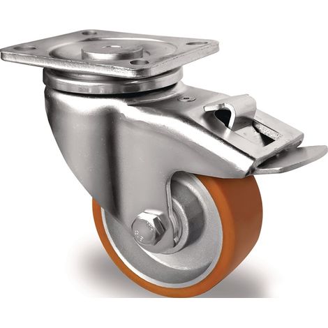TECWERK Lenkrolle Rad-Ø 100 mm Tragfähigkeit 250 kgmit Feststeller Polyurethan Platte L100xB85 mm Farbe Rolle braun