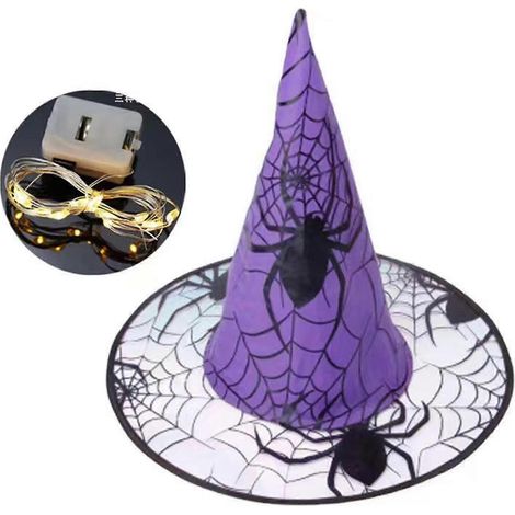 Halloween-Dekoration: 8 beleuchtete Hexenhüte zum Aufhängen mit 8 Modi, ferngesteuerte Lichterkette für drinnen und draußen (1/2)