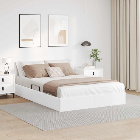 Cadre de lit ottoman Blanc pur 140 x 200 cm Simili cuir (1/5)
