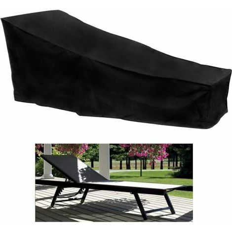 Housse de transat de jardin imperméable, coupe-vent, résistant aux UV, à la poussière, en tissu Oxford 210D (200x75x40/70cm) - Noir, (1/5)