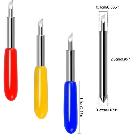 Gebildet 30pcs Lames Coupe de Traceur de Coupe de Vinyle pour Roland et la Plupart des Traceurs Nationaux et Importés avec Base de Support de Lame, 10pcs 30° Bleu/10pcs 45° Rouge/10pcs 60° Jaune (1/3)