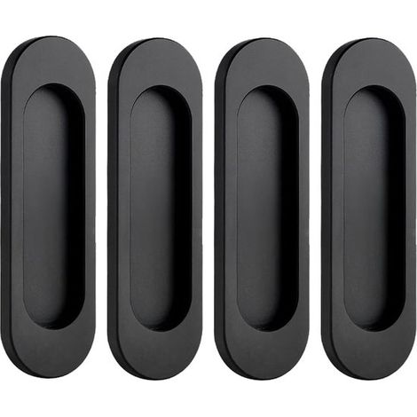 Lot de 4 poignées de fenêtre auto-adhésives en alliage d'aluminium, poignées ovales à levier pour portes coulissantes (10 x 3 x 0,6 cm, noir) (1/5)