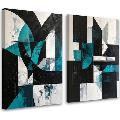 Tableaux sur toile lot  Abstraction géométrique turquoise 2 x 20x30