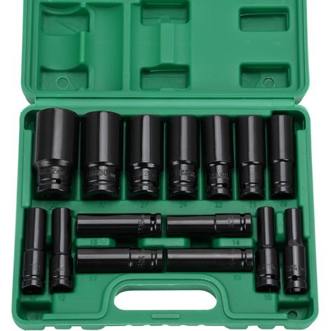Coffret de 15 Pièces Douilles Longues Clé à choc 1/2" 8-32mm CR-V 6 Pans (1/5)