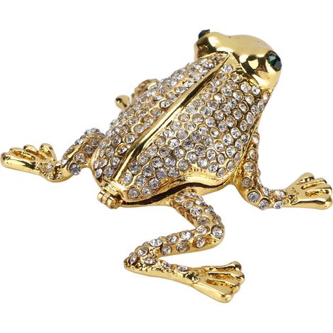 Boîte de rangement décorative en forme de grenouille plaquée or et sertie de diamants, idéale pour collectionner des bijoux. Cadeau idéal. (1/5)