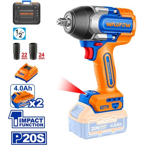 Llave De Impacto 20V 780Nm WADFOW +2 Baterias 4.0Ah+Cargador