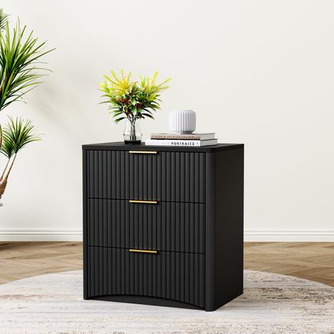 Beistelltisch 58x38x64 cm schwarz, 3 Schubladen, Goldene Metallgriffe, MDF, MEUBLIV (1/5)