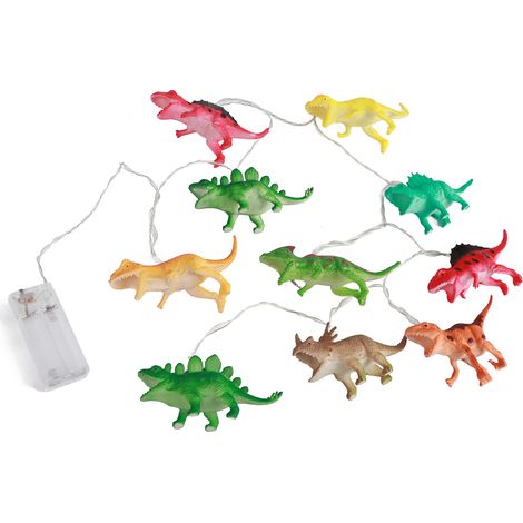 Guirlande lumineuse féérique de 2 mètres avec 10 LED, motif dinosaure, lampe décorative pour les fêtes et les chambres d'enfants. Idéale pour les veilleuses. (1/5)