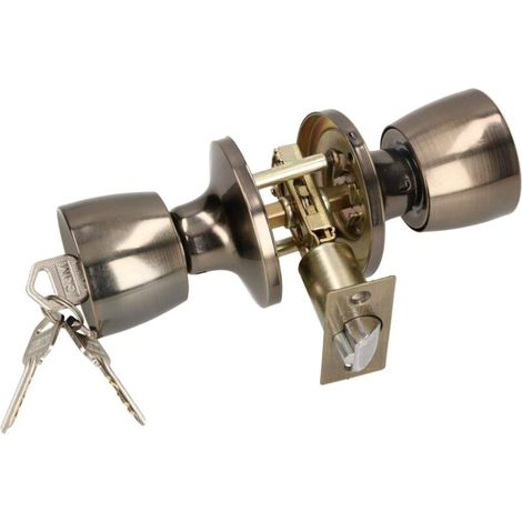 Poignée de porte avec serrure en métal - Verrouillage cylindrique - Poignée de porte rotative - Avec 3 clés - Rosace - Serrure à encastrer (patine) (1/5)