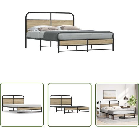 vidaXL Cadre de lit sans matelas 150x200 cm chêne fumé bois ingénierie (1/5)