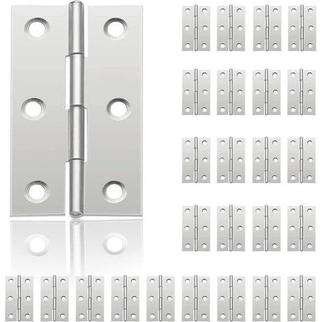 24 bisagras pequeñas para puertas, de acero inoxidable, ideales para armarios, pianos, joyeros, muebles, gabinetes (44 mm × 32 mm) (1/5)