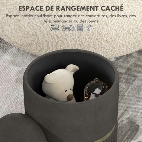 Pouf tabouret repose-pied coffre velours côtelé 36x36x44 cm salon chambre gris