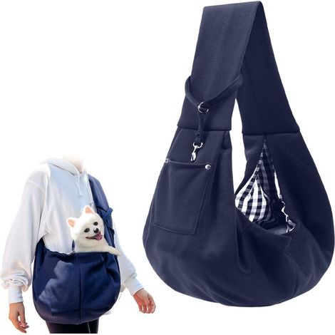 Sac de transport pour chien et chat, bandoulière réglable, sac à main confortable pour animaux de compagnie en déplacement, pour petits chiens et chats, bleu (1/5)
