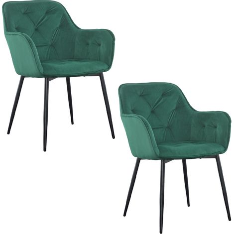 Set 2 Butacas en Terciopelo QUEEN Retro Estructura Negra con Respaldo Acolchado Color: Verde (1/5)