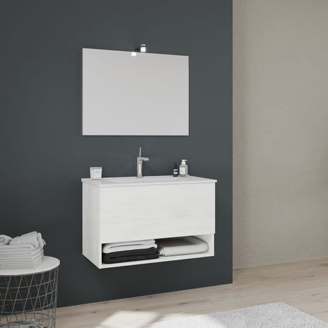 Mobile Sospeso Per Bagno Cassetto+Vano Bianco Effetto Legno  Venezia