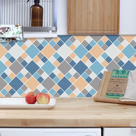 6 pièces carreaux de sol à carreaux bleus et jaunes (20 x 20 cm) - Carreaux autocollants pour cuisine, salon, salle de bain et décoration intérieure. PVC