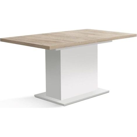 Table a manger - ELARA - Extensible - Rectangulaire - Chene / Blanc mat - 8 personnes - 160-200 x 90 x 76 cm