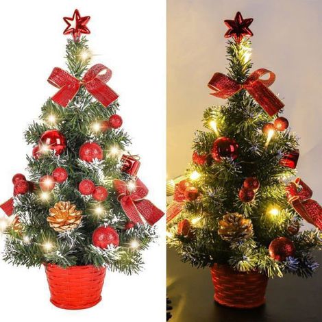 Mini sapin de Noël artificiel, petit sapin de Noël avec lumières LED, mini décoration d'arbre de table,40 cm (rouge) (1/4)