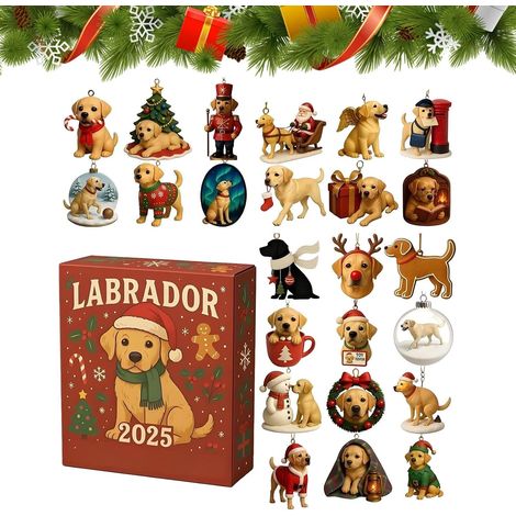 Calendrier de l'Avent 2D en acrylique avec pendentif chien, décoration pour la maison, le sapin de Noël, la voiture, le rétroviseur (1/5)