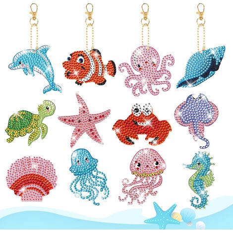 5D Diamond Painting Porte-clés, DIY 12 pcs Diamond Painting Keychain Kits Gem Art Pendentif Kit de Bricolage Adulte DIY pour adultes et enfants