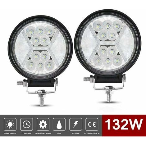2 PCS Phare de Travail Led 12v, 132W Phares Longue Portee Led Moto 4x4 projecteurs antibrouillard LED Feux Travail Led de Recul pour Tracteur, Bateau, Camion, Voiture,de (1/4)