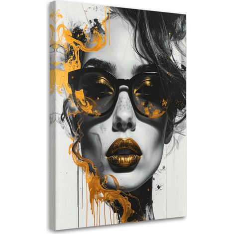 Quadro su tela, Donna glamour Ritratto Bianco e nero Oro, 20x30 (1/5)