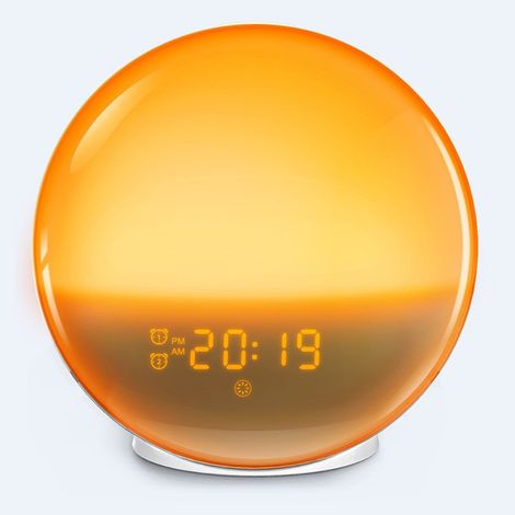 Réveil Lumineux Simulateur d'aube, Eveil Lumière Reveil Matin avec Snooze/Minuteur, Machine Bruit Blanc avec Sons Apaisants, Réveil Lumière Veilleuse Lampe de Chevet pour Enfant/Adulte [Classe énergét