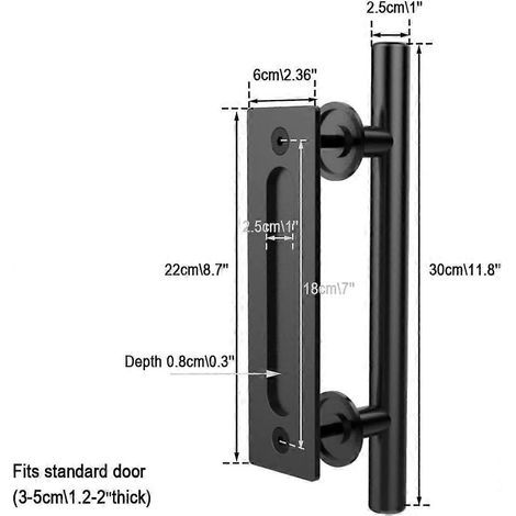 Poignée de porte noire 30,48 cm / 12" pour porte coulissante de grange -- Poignée de porte coulissante en bois noir pour porte de grange (1/3)