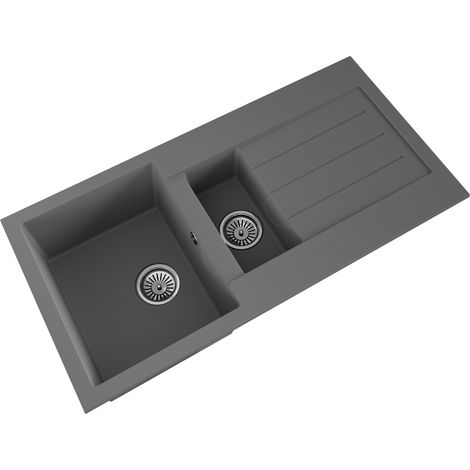101cm Kitchen 1.5 Bowl Composite Inset Sink with Overflow & Drainer - Matt Grey