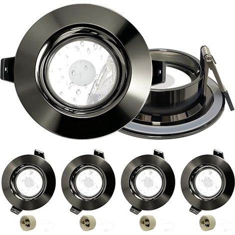 Spot Encastrable GU10 Aluminium Cadre Spot LED Encastrable avec Douille GU10 Gris Anthracite Rond Cadre de Spots de Plafond Trou 65-75mm pour Extérieur (1/5)