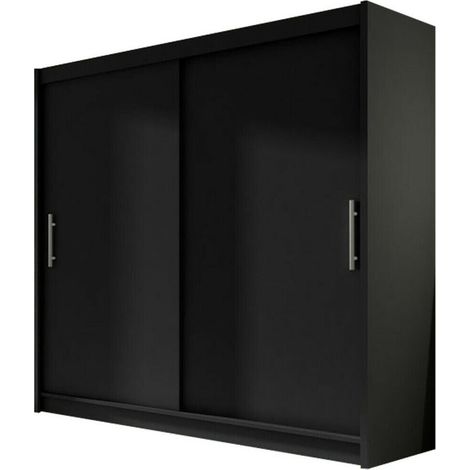 Armario Closico 100, Negro, 215x180x58cm, Puertas de armario: Correderas, Número de estantes: 5