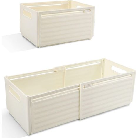 Set di 2 scatole portaoggetti in plastica espandibili con manici, contenitori pieghevoli per cucina, camera da letto, bagno, ufficio (bianco sporco) (1/3)