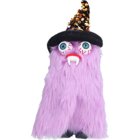 Peluche nain sorcière chapeau et dent vampire décoration Halloween violet (1/5)