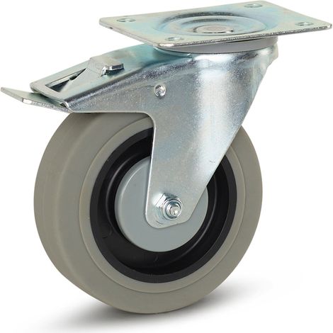Roue pivotante freinée - MESO - Caoutchouc gris - 125mm - 180kg - Platine