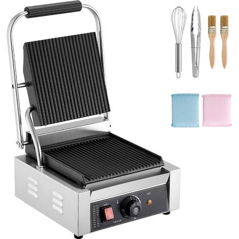Grille Panini Professionnelle 1800W, Presse à Sandwichs Inox avec Thermostat, Plaque Émaillée 22x23 cm, pour Steak, Bacon et Hamburgers (1/5)