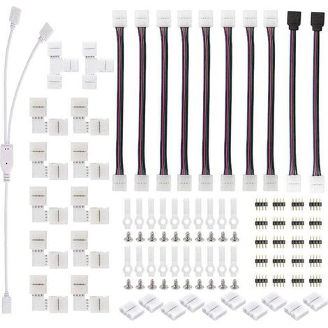 Strip Connectors, LED Strip Light Connector Kit, with 4-Pin Male Connectors, L-Shaped LED Connectors, RGB 5050 LED Strip Connector, for 10mm LEDs, Extension Accessory Set (1/4)