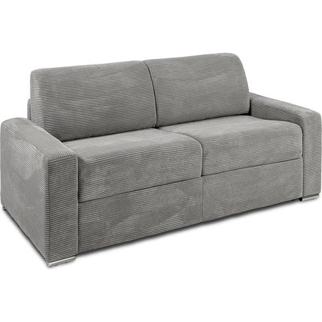 Divano letto 3 posti a ribalta Posto letto 140 cm Materasso 14 cm in Velluto a coste Grigio - CALITO