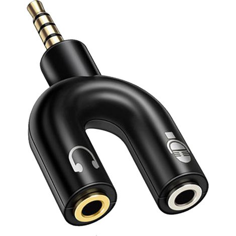 Adaptateur Audio Aluminium en U, Splitteur Casque 2 Femelles vers 1 Mâle, Prise 3.5mm, Noir (1/5)