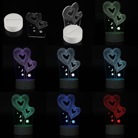 4,5V USB 3D Illusion Visuelle Romantische Nachtlampe 7 Farben Touch-Tischleuchte (Weißer Sockel) (1/5)